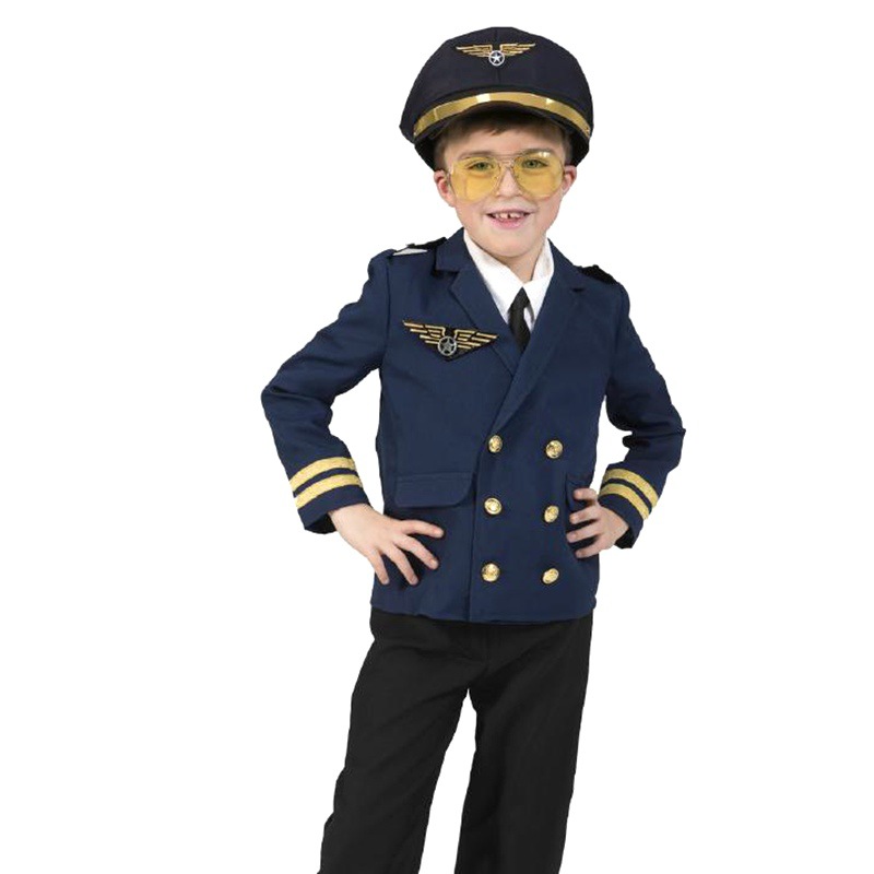 Party Games Adult Birthday - 子供ハロウィンコスチューム航空機キャプテンの制服コスプレ帽子セットパイロットパーティーパフォーマンス服少年少女の誕生日プレゼント