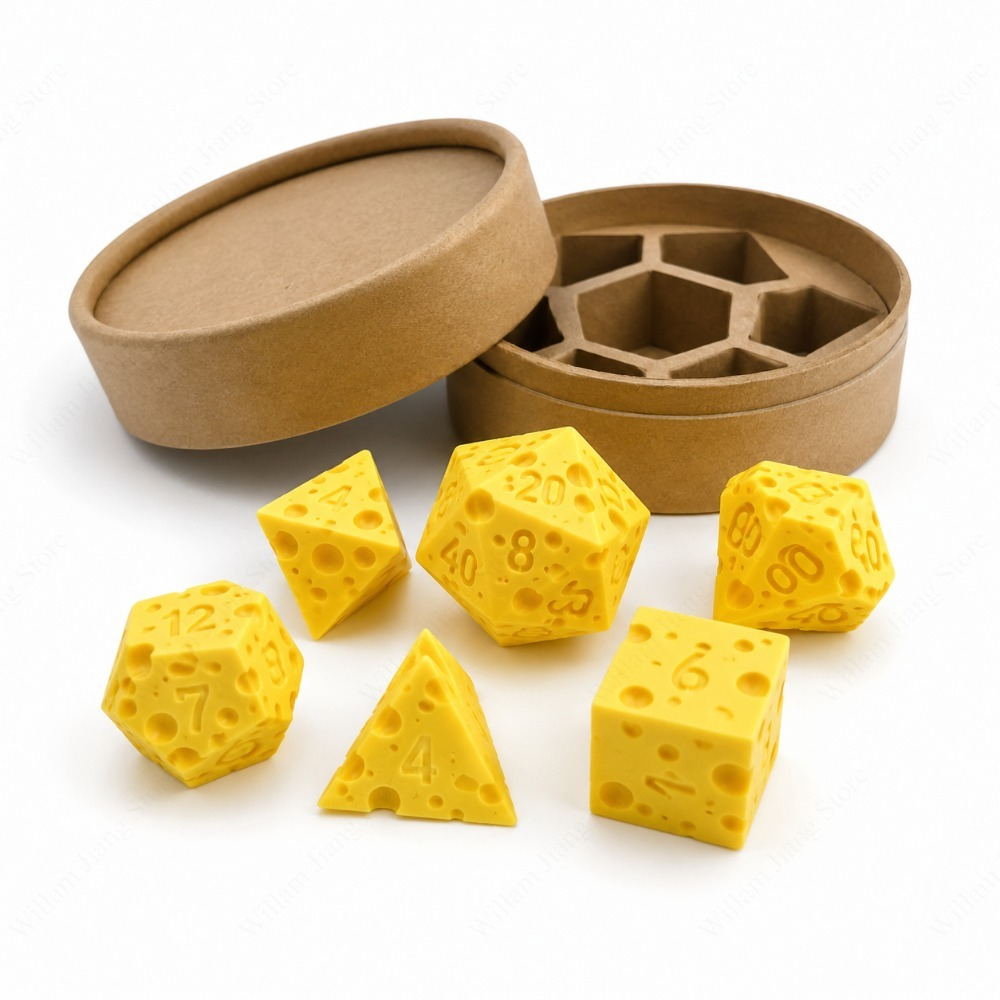Party Games Classic - 3Dプリントチーズダイスセット、D4 D20ダイスセット付き、ボードゲームパーティー、家族の集まり、自宅でのフェスティバル、リラックスに最適