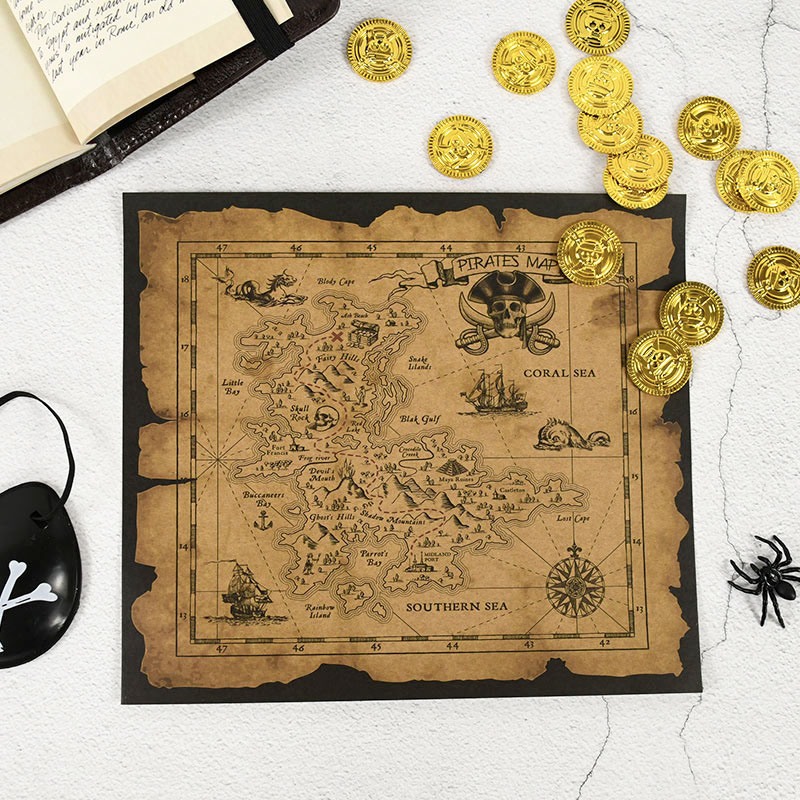 Party Games No Supplies - 海賊冒険宝探しマップレトロクラフト紙ポスターマップ子供向け宝探しゲームハロウィン装飾おもちゃホリデーパーティー用品