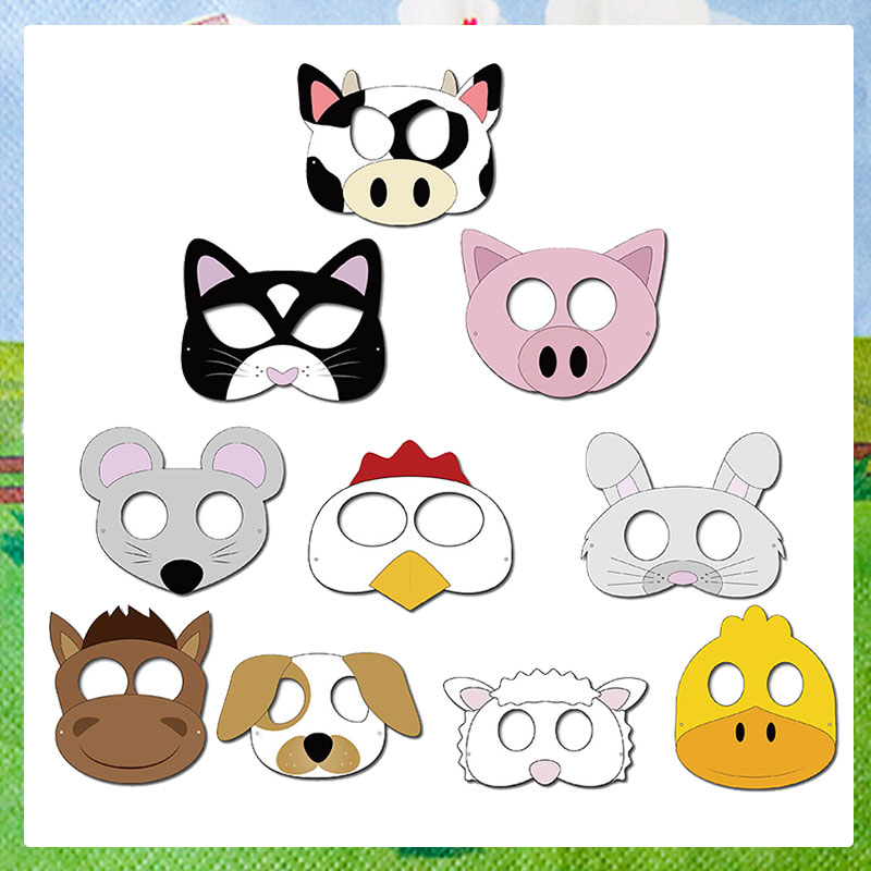 Party Games No Supplies - 10 個ファームテーマ漫画動物クリエイティブコスプレ紙マスク誕生日パーティーゲーム装飾用品かわいい誕生日写真マスク