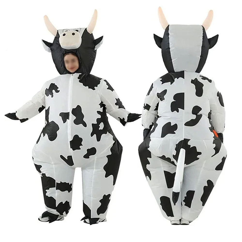 Party Games Animals - ハロウィン乳牛インフレータブルコスチューム乳牛ブローアップスーツパーティーゲームコスプレ白い衣装ジャンプスーツクリスマス電池不要