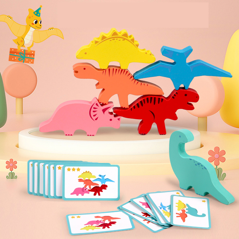 木製バランスブロックのおもちゃ子供のための動物恐竜ビルディン - Party Games Kids Indoor のレビューと価格
