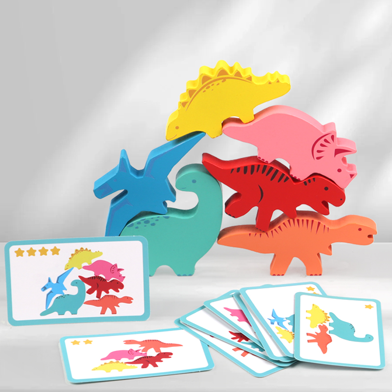 木製バランスブロックのおもちゃ子供のための動物恐竜ビルディン - Party Games Kids Indoor のレビューと価格