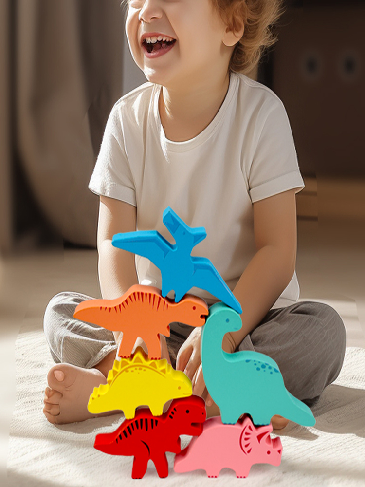 木製バランスブロックのおもちゃ子供のための動物恐竜ビルディン - Party Games Kids Indoor のレビューと価格